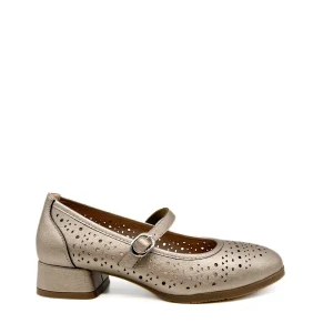 Zapato Mary Jane de Piel Sintética Metalizada con Diseño Troquelado y Tacón de Bloque