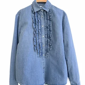 Camisa Denim con Volantes Frontales