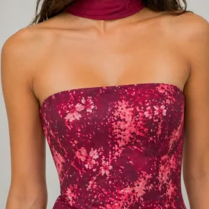 Vestido largo palabra de honor estampado