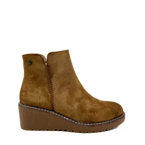 Botines de Cuña para Mujer en Antelina con Cremallera Lateral y Suela de Goma