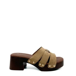 Sandalias de Plataforma Estilo Zueco con Tachuelas y Antelina