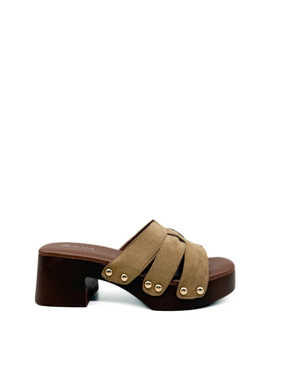Sandalias de Plataforma Estilo Zueco con Tachuelas y Antelina
