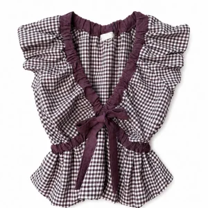Blusa Vichy con Volantes y Espalda Abierta con Lazo