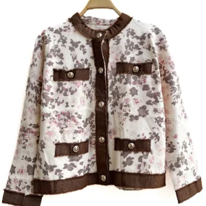 Chaqueta de Estilo Clásico con Estampado Floral , Detalles Botones Dorados.