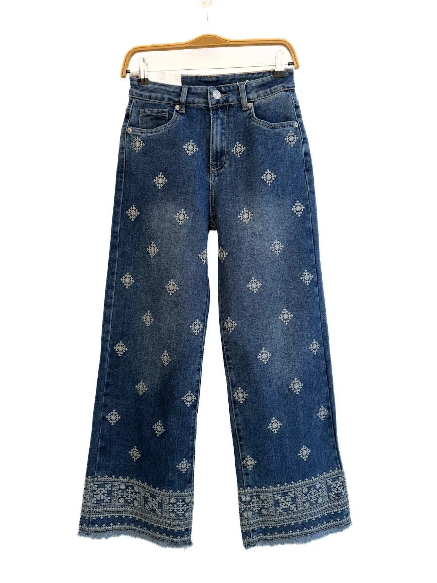 Jeans rectos con bordado étnico - Imagen 2