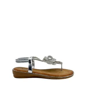 Sandalias Cuña Bajas Con Adorno Floral Brillante.