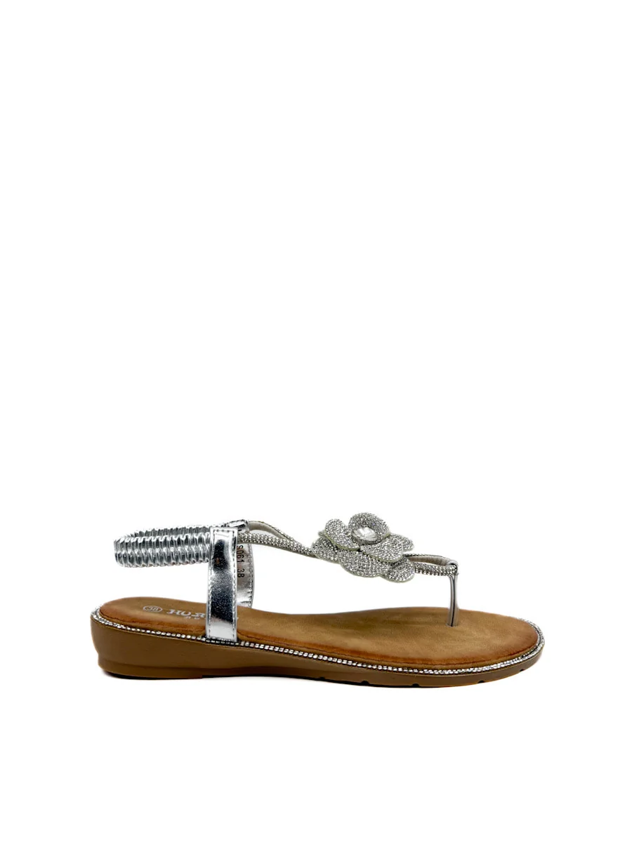 Sandalias Cuña Bajas Con Adorno Floral Brillante. - Imagen 2