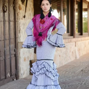 Traje Flamenca Mod. Madrid Blanco Lunar Negro T.34 y 44