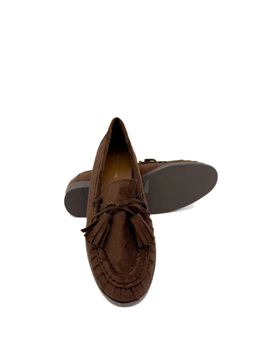 Mocasines de Ante con Borlas y Lazo para Mujer - Marrón - Imagen 8