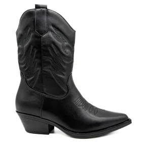 Botín Cowboy Negra con Diseño Clásico y Cremallera Lateral
