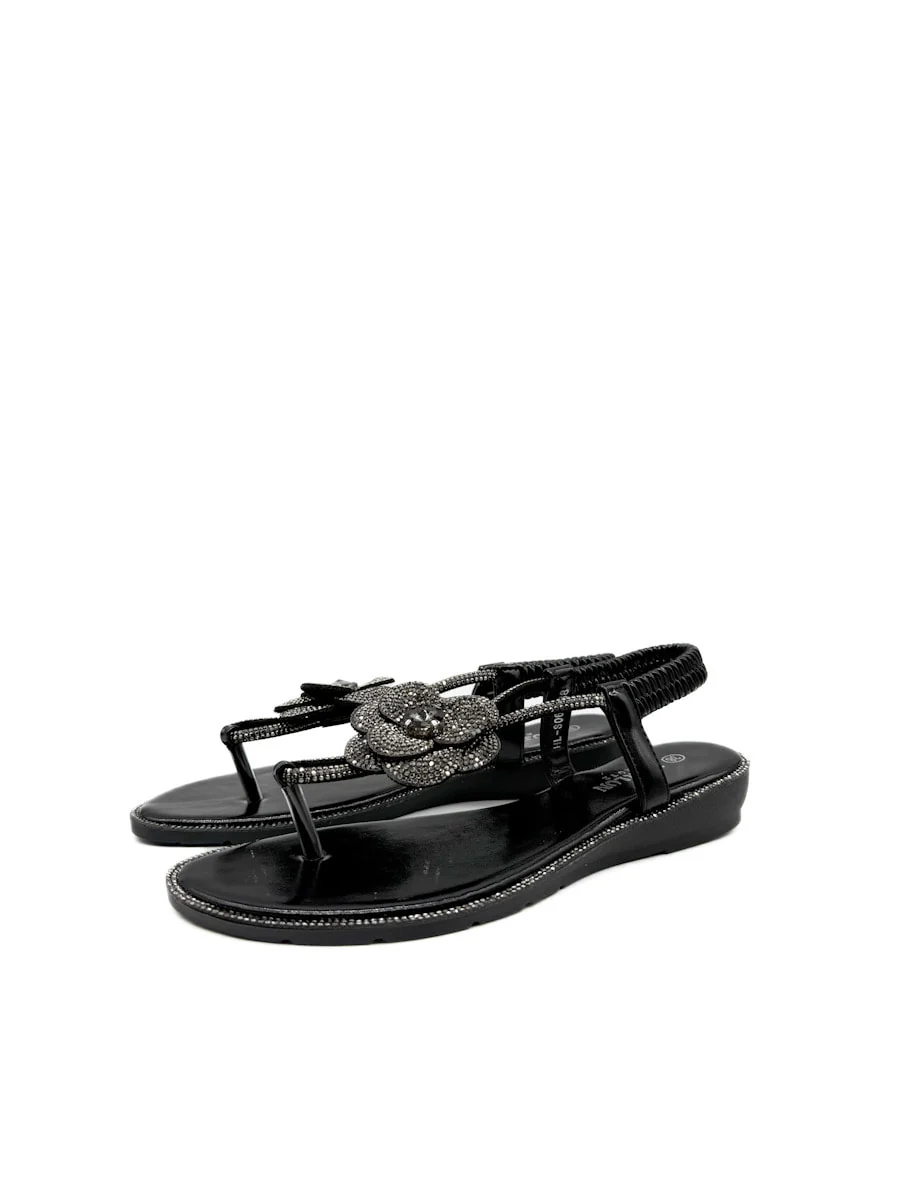 Sandalias Cuña Bajas Con Adorno Floral Brillante. - Imagen 9