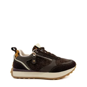 Zapatillas Deportivas de Mujer con Cremallera Decorativa, Pana y Detalle Animal Print