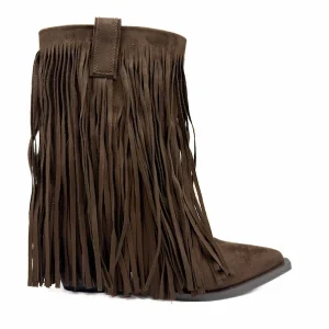 Botín Marrón de Estilo Cowboy con Flecos Corina M5813