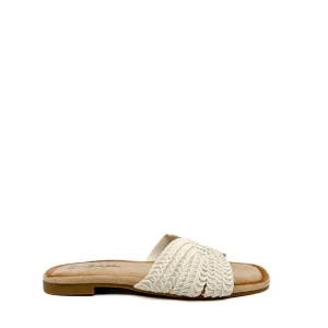 Sandalia Plana con Pala de Crochet en Ondas - Crema
