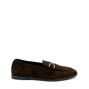 Mocasines de Antelina Marrón con Hebilla Dorada