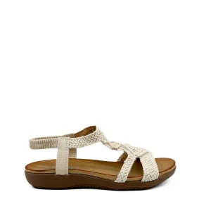 Sandalia Plana Crochet Beige  Para Mujer