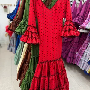 Traje de Flamenca Córdoba Rojo Lunar Negro T.32, 36 y 40