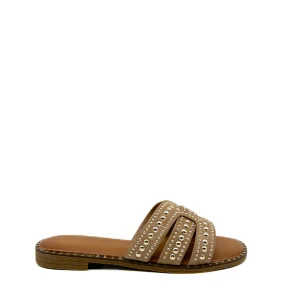 Sandalias Planas Tipo Pala con Tiras en H y Tachuelas Metálicas