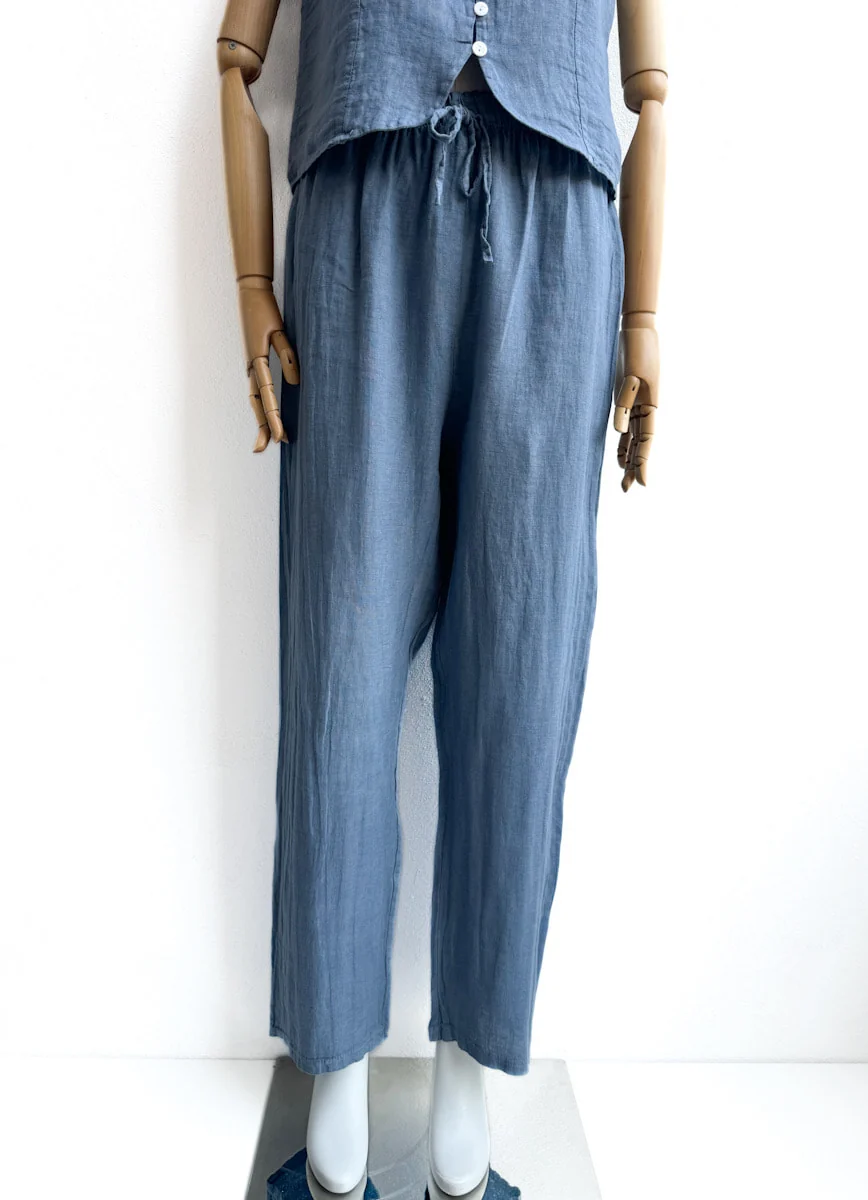 Pantalón de Lino con Cintura Elástica y Lazo Decorativo - Imagen 7
