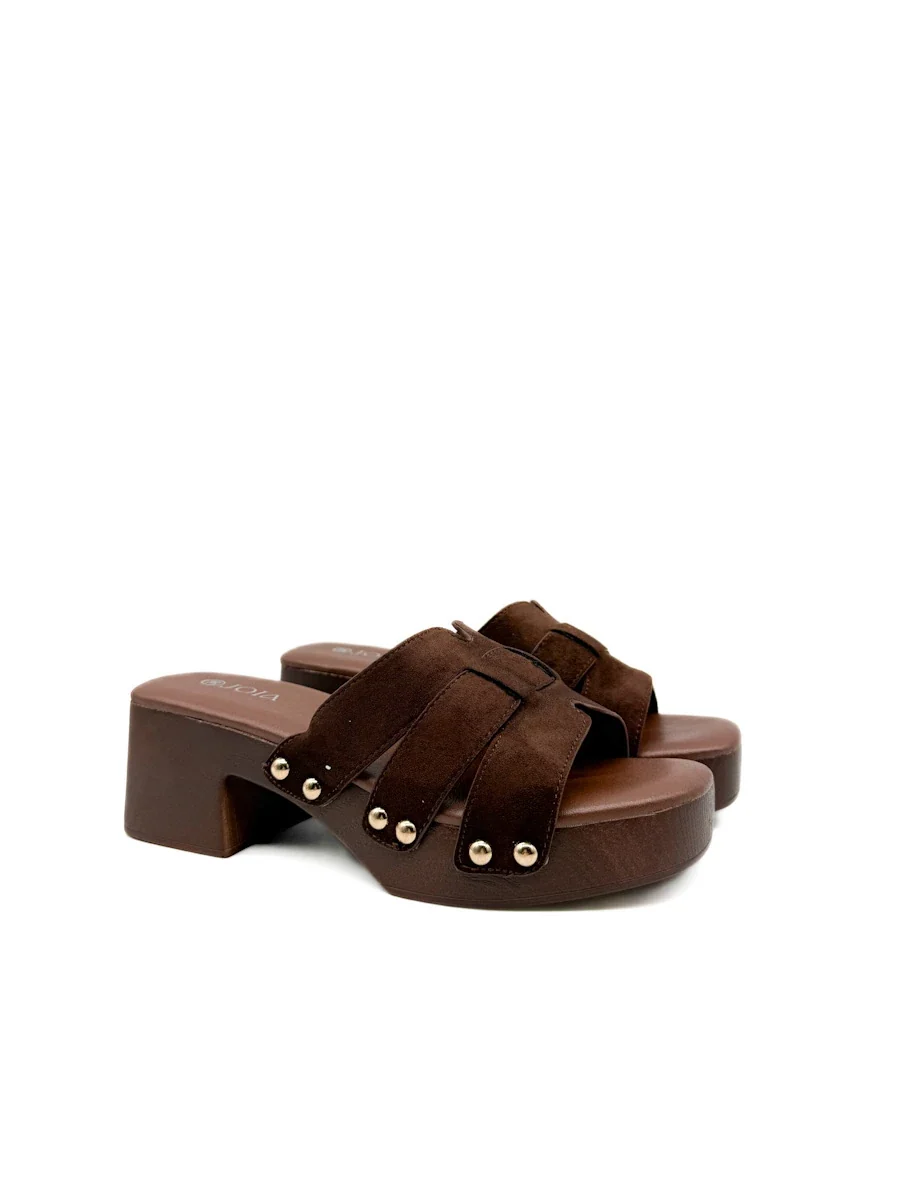 Sandalias de Plataforma Estilo Zueco con Tachuelas y Antelina - Imagen 9