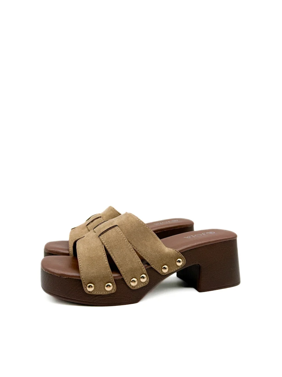 Sandalias de Plataforma Estilo Zueco con Tachuelas y Antelina - Imagen 6