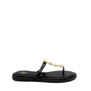 Sandalias Planas con Adorno Dorado Transparente