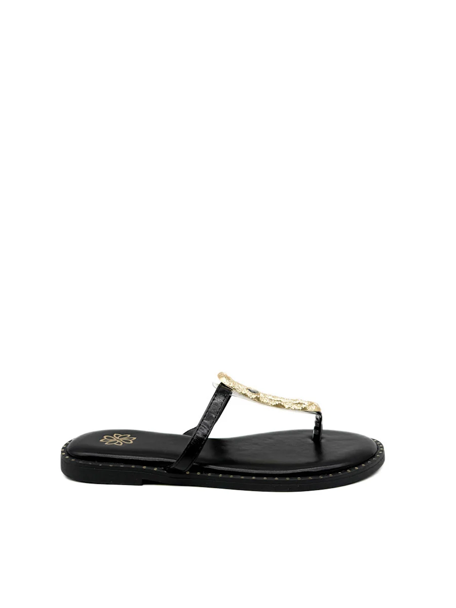 Sandalias Planas con Adorno Dorado Transparente