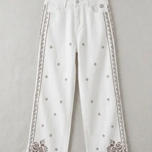 Pantalón Blanco Bordado de Estilo Artesanal