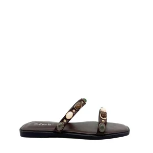 Sandalia Plana Minimalista con Piedras Multicolor