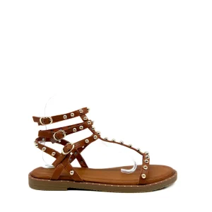 Sandalia Romanas Camel con Tachuelas Metálicas