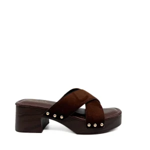 Sandalias Mule Zueco Tiras Cruzadas Antelina Efecto Madera