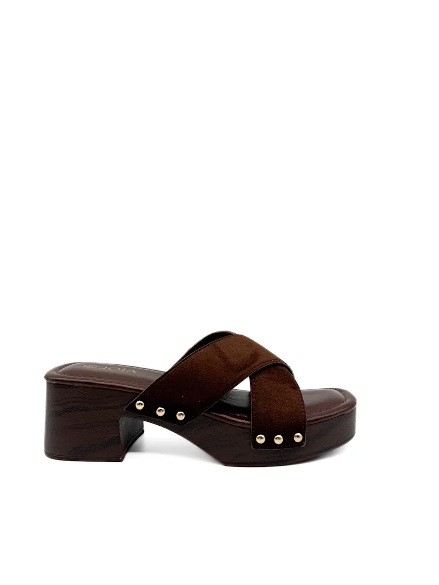 Sandalias Mule Zueco Tiras Cruzadas Antelina Efecto Madera