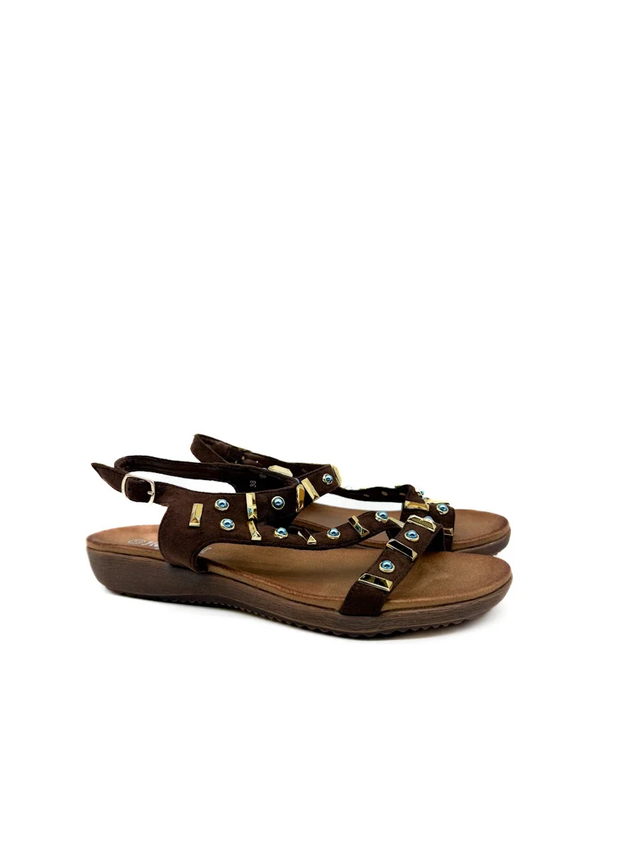 Sandalias Romanas Boho-Chic con Detalles de Pedrería Azul y Dorado - Imagen 3
