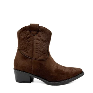 Botines Cowboy con Bordado Étnico para Mujer en Antelina y Piel Sintética