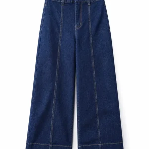 Pantalón Palazzo de Mezclilla Azul Oscuro de Tiro Alto para Mujer