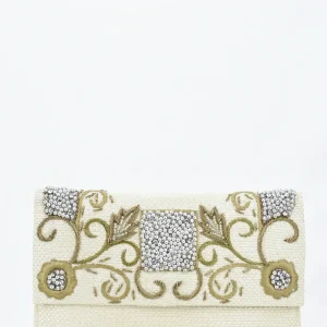 BOLSO DE MANO BEIGE/GRIS PEDRERÍA