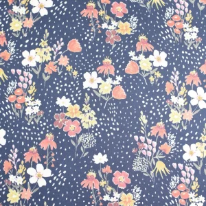 Tejido Fiesta Jacquard Flor Azul Oscuro