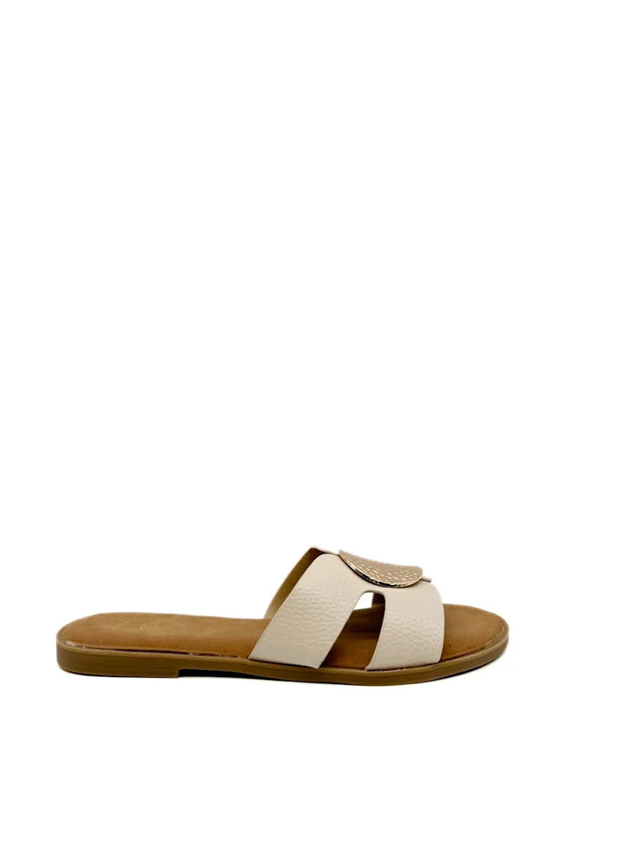 Sandalias Planas para Mujer con Banda Texturizada y Círculo Dorado - Imagen 8