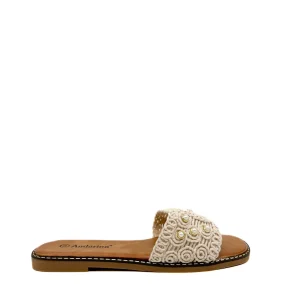 Sandalia Plana Crochet con Perlas