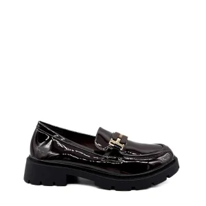 Mocasines de Charol con Suela Dentada y Hebilla Metalizada para Mujer
