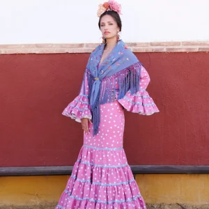 Traje Flamenca Cordobesa Bioelastico Rosa y Celeste T.34