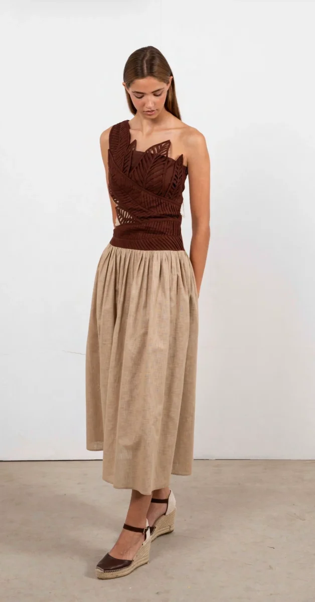 Vestido Arbolea Marrón y Beig - Imagen 4