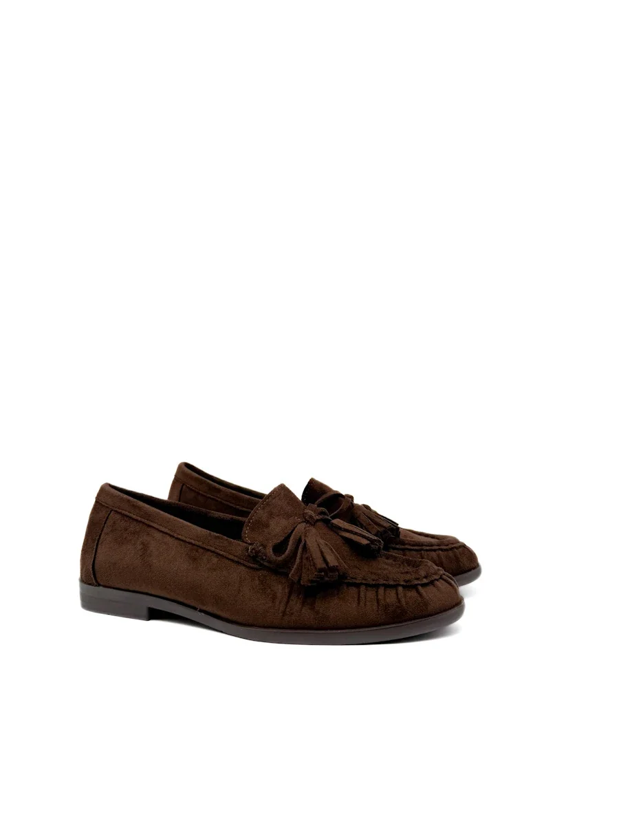 Mocasines de Ante con Borlas y Lazo para Mujer - Marrón - Imagen 3