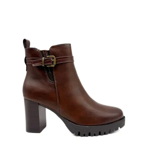 Botines de Cuero Sintético con Tacón Ancho y Suela de Plataforma