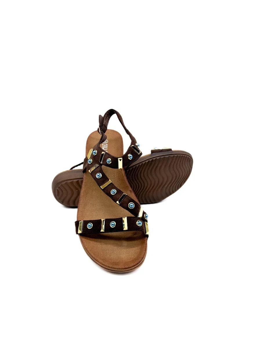 Sandalias Romanas Boho-Chic con Detalles de Pedrería Azul y Dorado - Imagen 6
