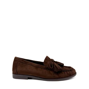Mocasines de Ante con Borlas y Lazo para Mujer - Marrón