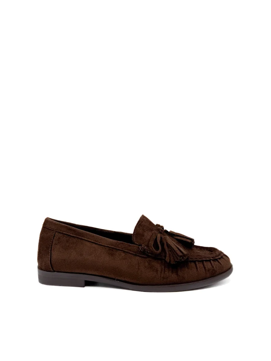 Mocasines de Ante con Borlas y Lazo para Mujer - Marrón - Imagen 2