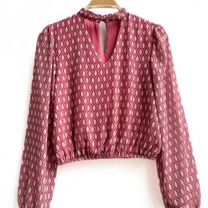 Blusa de Manga Larga con Estampado Geométrico, Disponible en Más Colores y Diseños