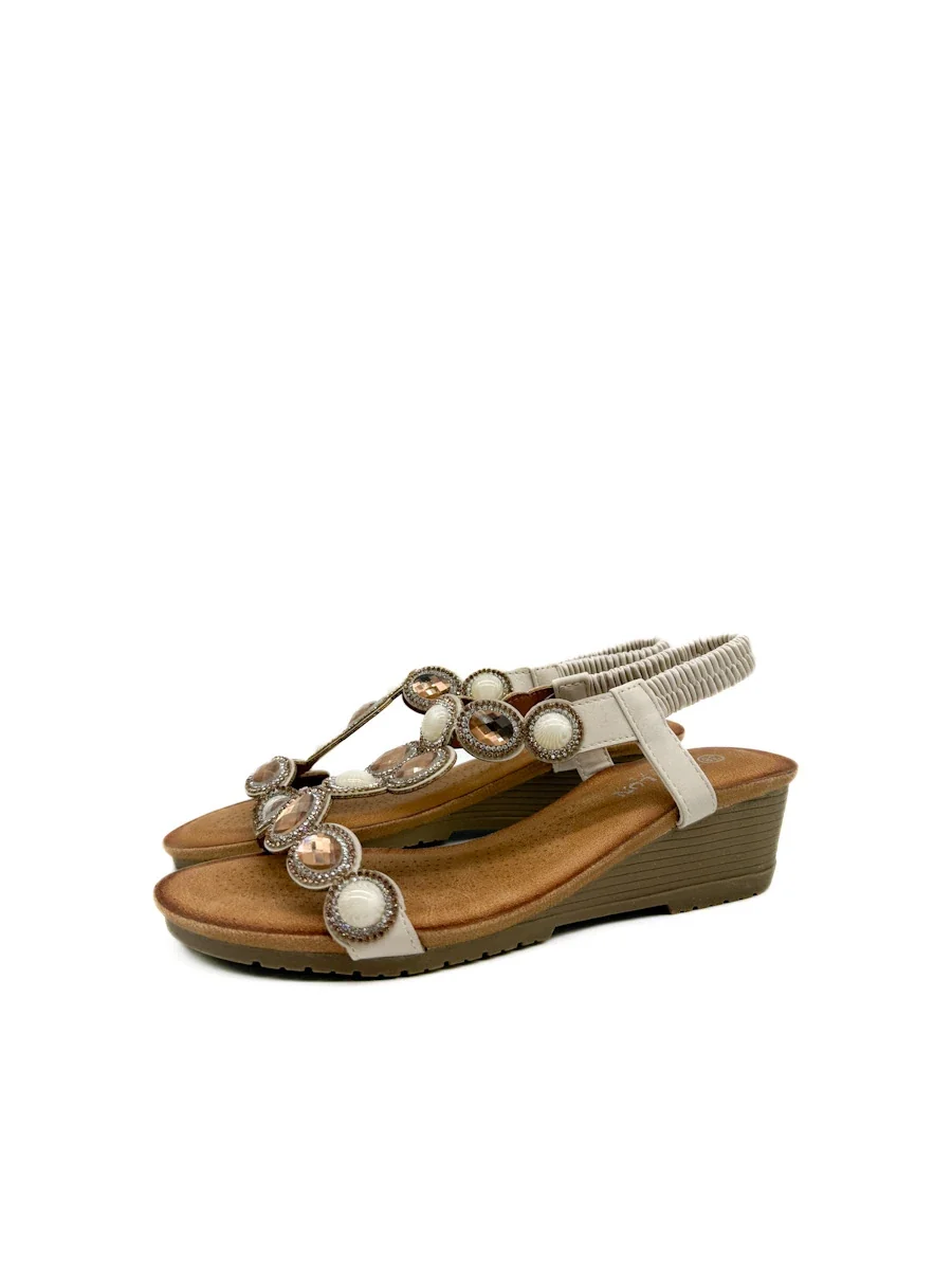Sandalias de Cuña Baja con Pedrería y Tira Elástica Estilo Joya - Imagen 5