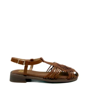 Sandalias Cangrejeras de Piel Marrón con Tiras Entrelazadas - Mujer